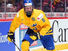 MONTREAL, CANADA - JANUARY 5: Sweden's Rasmus Dahlin #8 skates during bronze medal game action against Russia at the 2017 IIHF World Junior Championship. (Photo by Matt Zambonin/HHOF-IIHF Images)