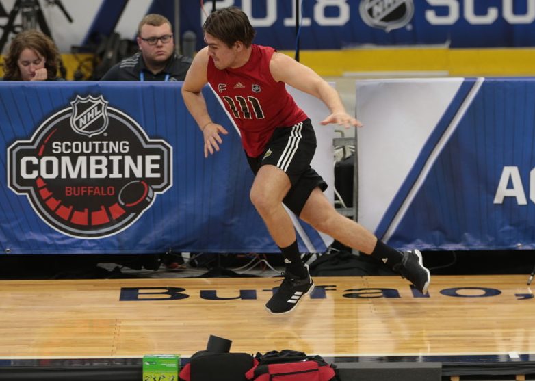 BUFFALO, NY - JUNE 2: Filip Zadina (111) completes the pro agility test during the NHL Scouting Combine on June 2, 2018 at HarborCenter in Buffalo, New York. (Jerome Davis/Icon Sportswire)