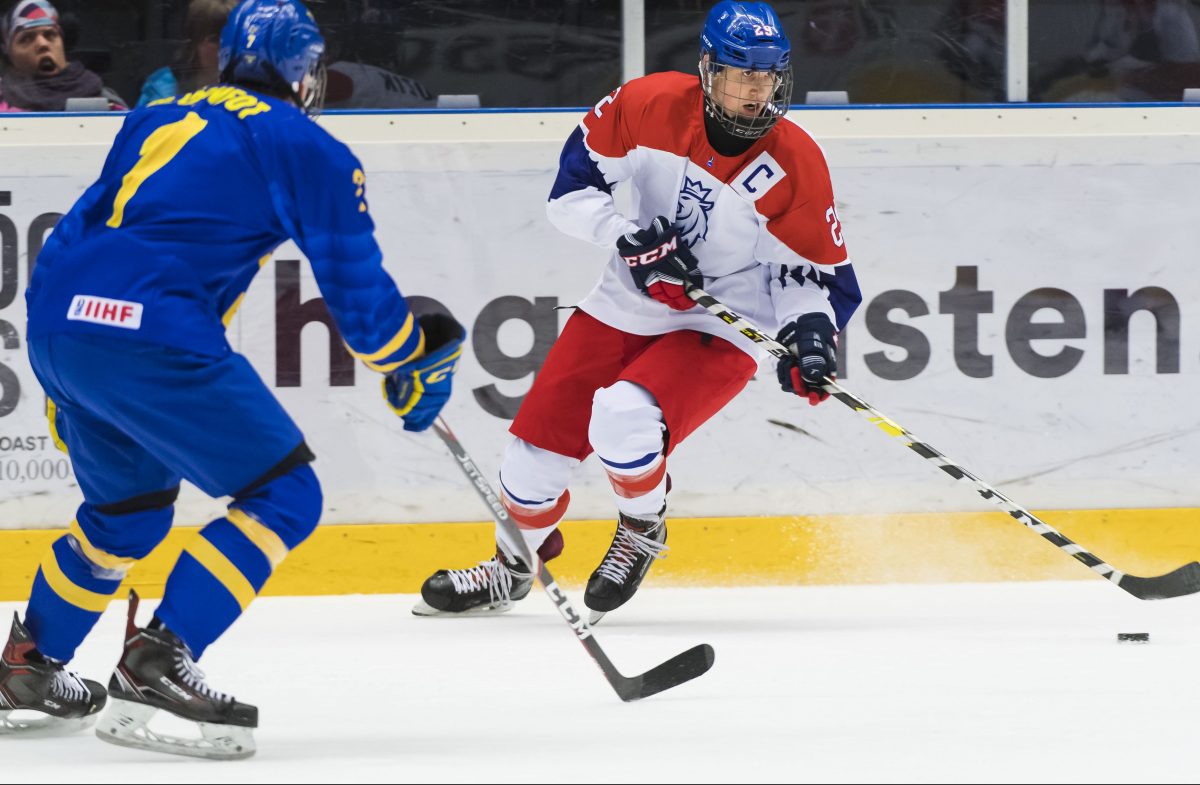 Jan Mysak during the ice hockey quarter final game in The IIHF U18 World Championship between Sweden and The Czech Republic Photo: Jonas Forsberg / BILDBYRÅN 